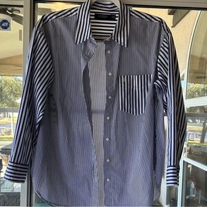 Lauren Ralph Lauren Navy and White Striped Button Down Shirt, like new, size 1X